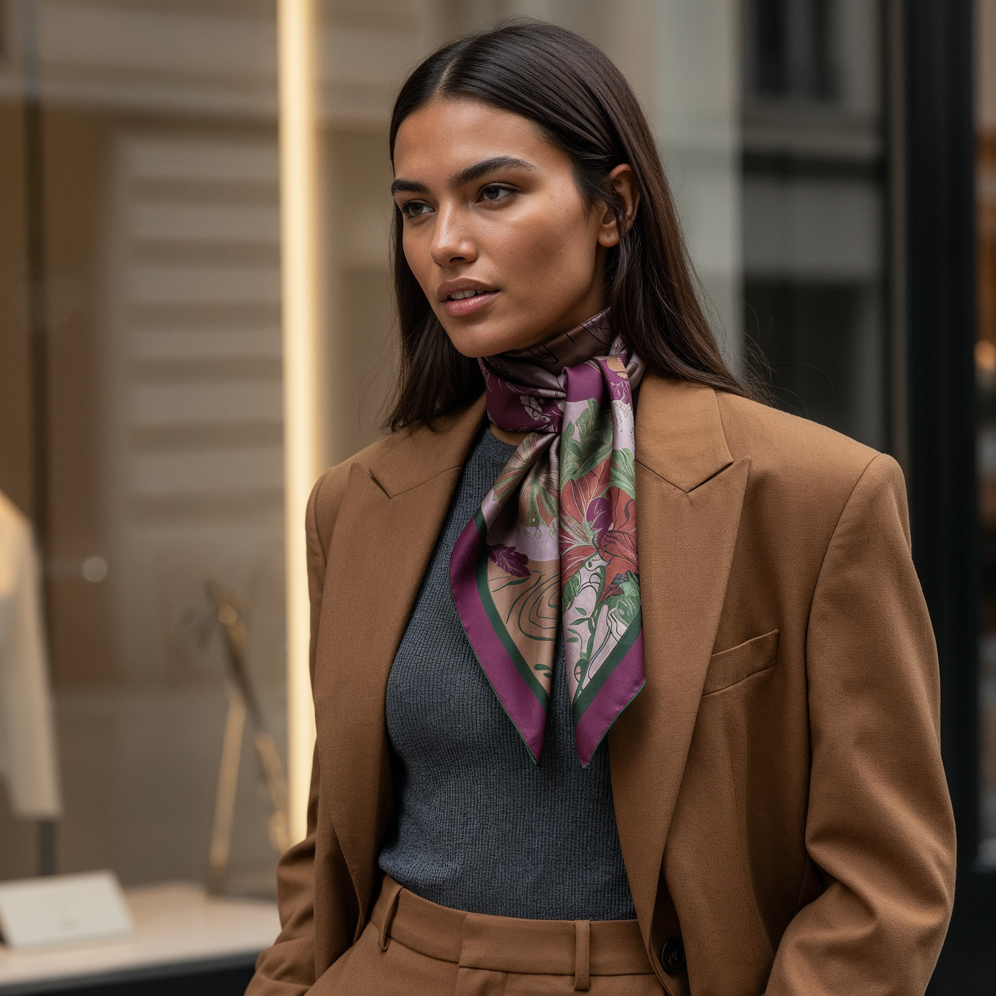 Contemporary art silk scarf designed for women seeking unique fashion pieces, blending storytelling and elegance in Paris, Berlin, and Tel Aviv.