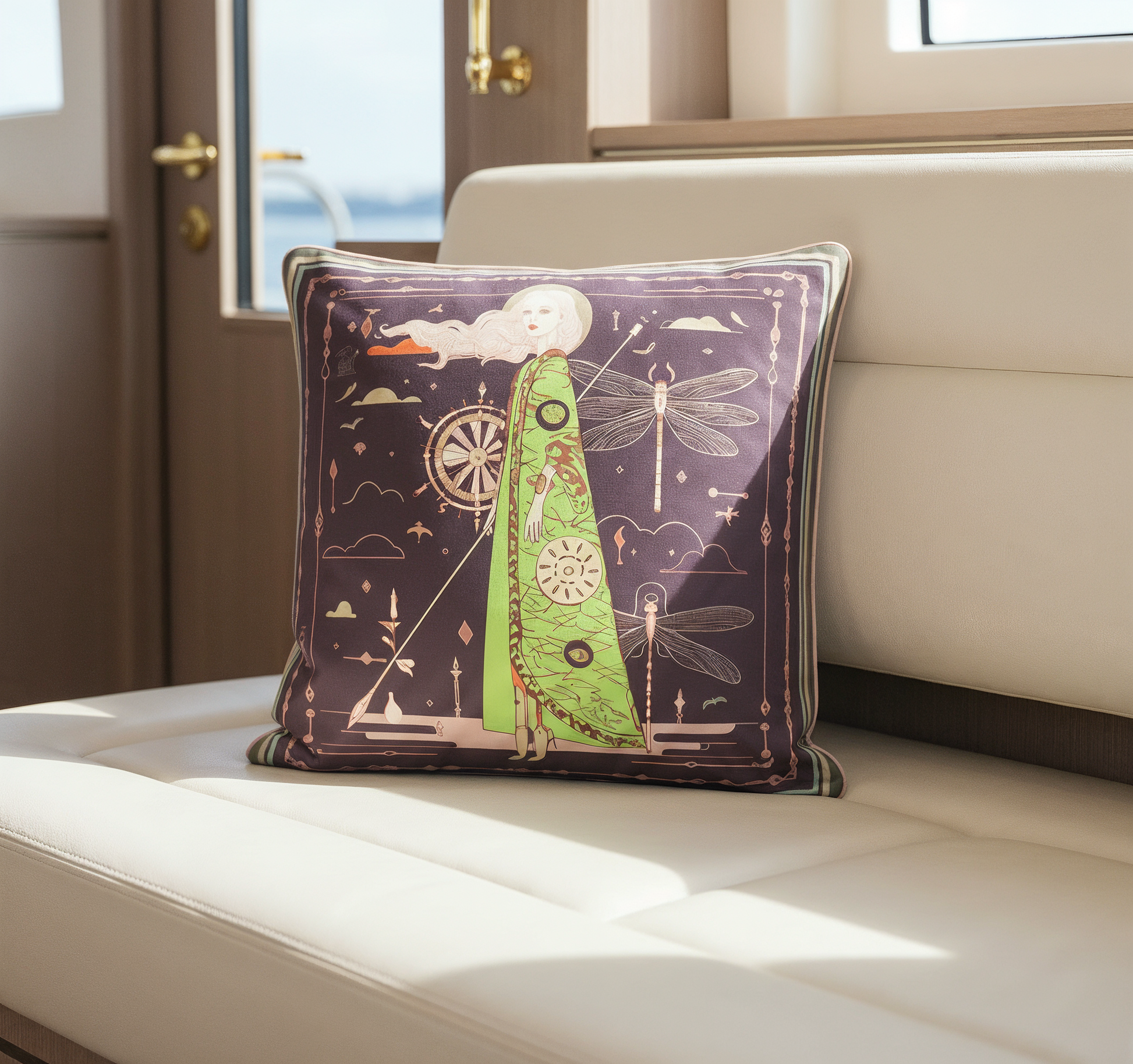 NOE MI The Navigator Amethyst square cushion is a premium decorative pillow in velvet shimmer or brushed twill with elegant piping, perfect for sophisticated interiors, boutique spaces, and curated home environments.