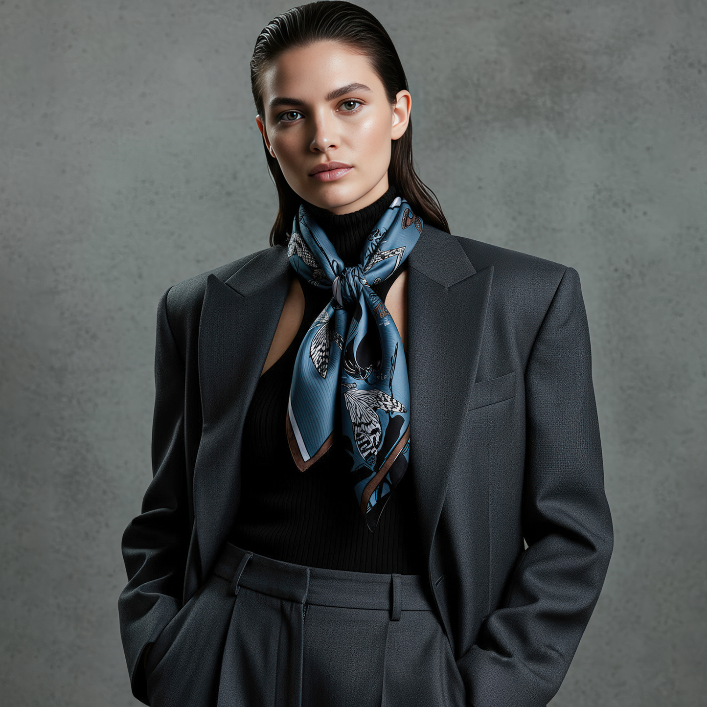 High-end artistic silk scarf in jewel tones, designed for women who love wearable art with deep narrative and emotional symbolism.