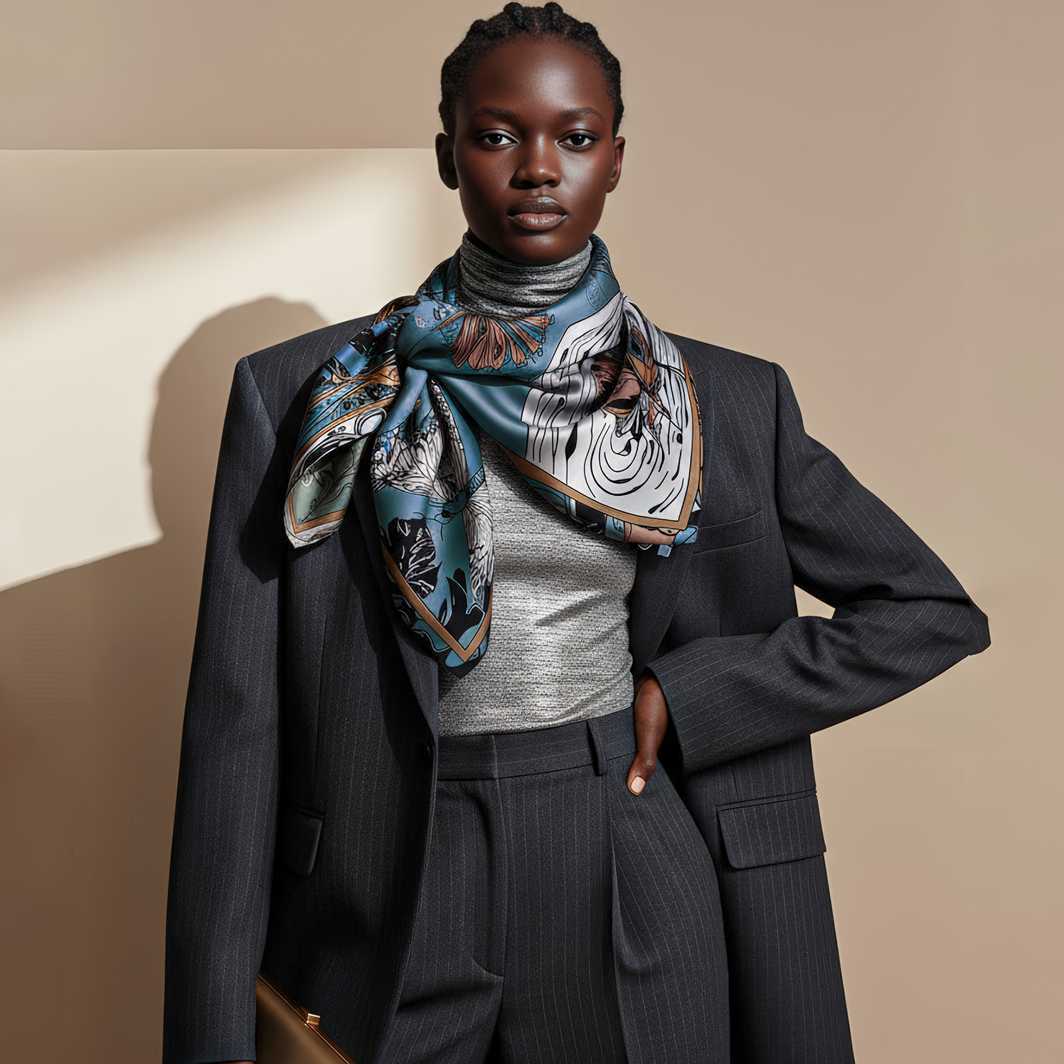 Collector’s scarf for bold women, featuring artwork that blends fantasy, empowerment, and temptation, ideal for styling or framing.