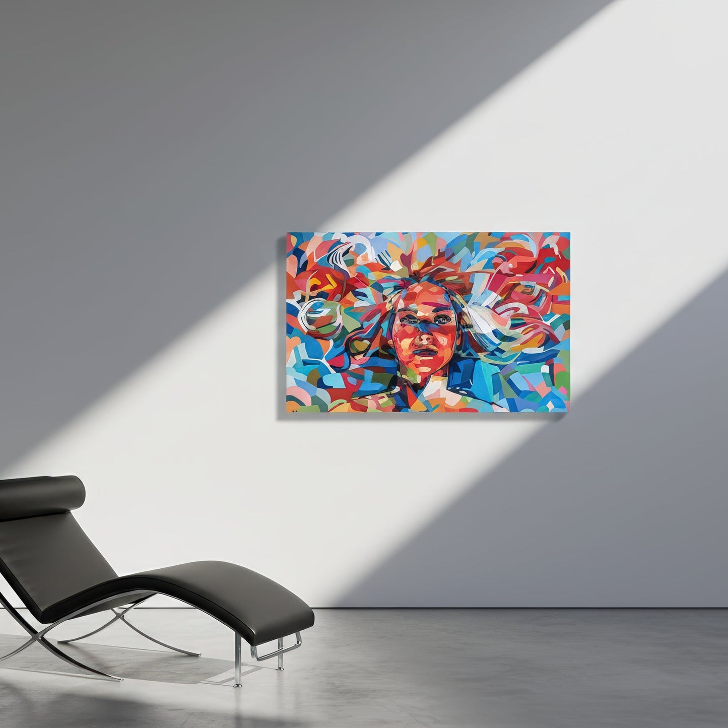 The nymph by Noemi Safir is a signed limited edition print with a vivid female portrait emerging from swirling abstract color planes, offering a striking wall art statement filled with energy, softness, and presence.
