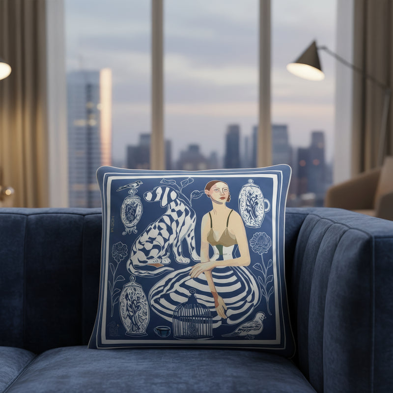 'Quiet Control' Square Cushion, Navy