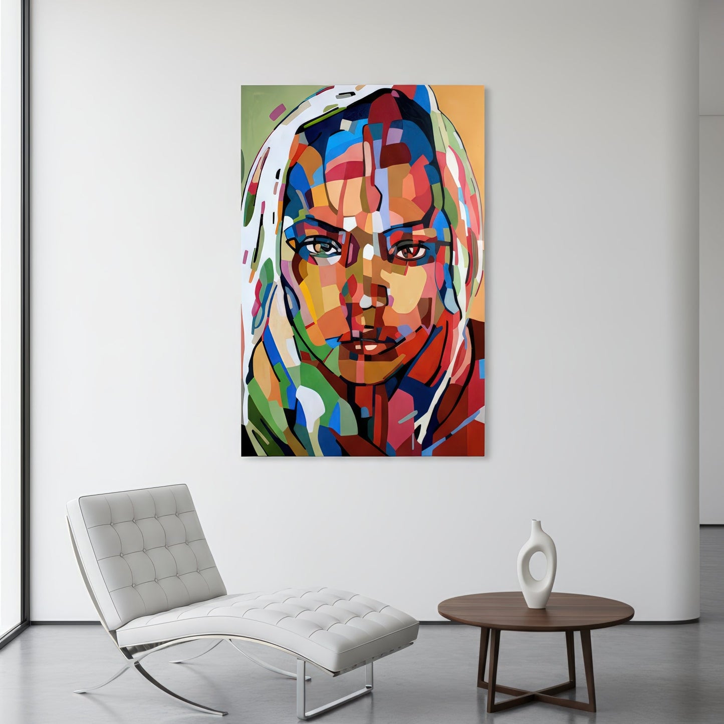 All is here. now by Noemi Safir is a signed limited edition print with a striking close up female portrait in richly layered abstract color blocks, offering a bold wall art statement full of warmth and modern figurative energy.