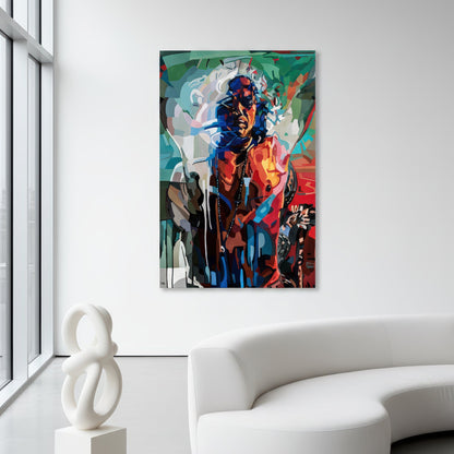 The power inside is a limited edition art print by Noemi Safir depicting a strong female figure with a glowing red and orange torso, surrounded by cool green, pale gray, turquoise, and white painterly forms.