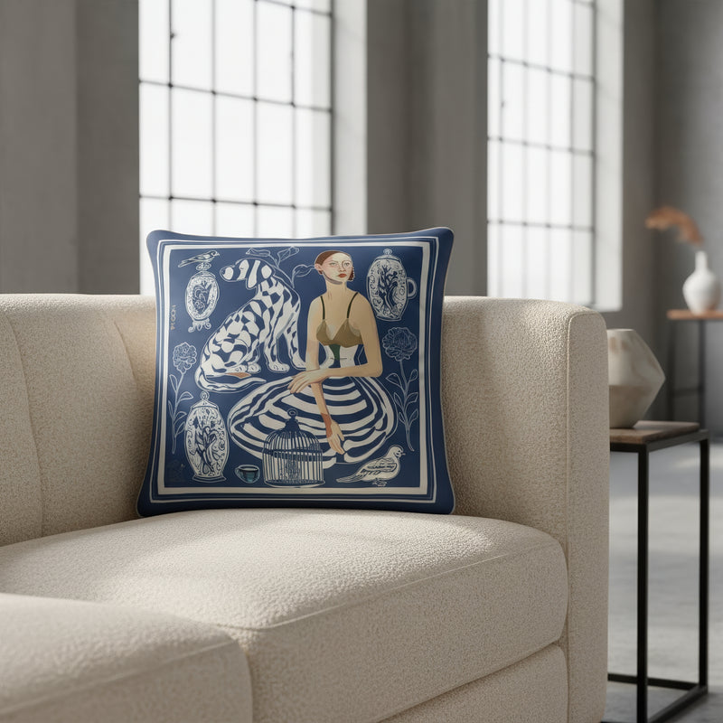 'Quiet Control' Square Cushion, Navy