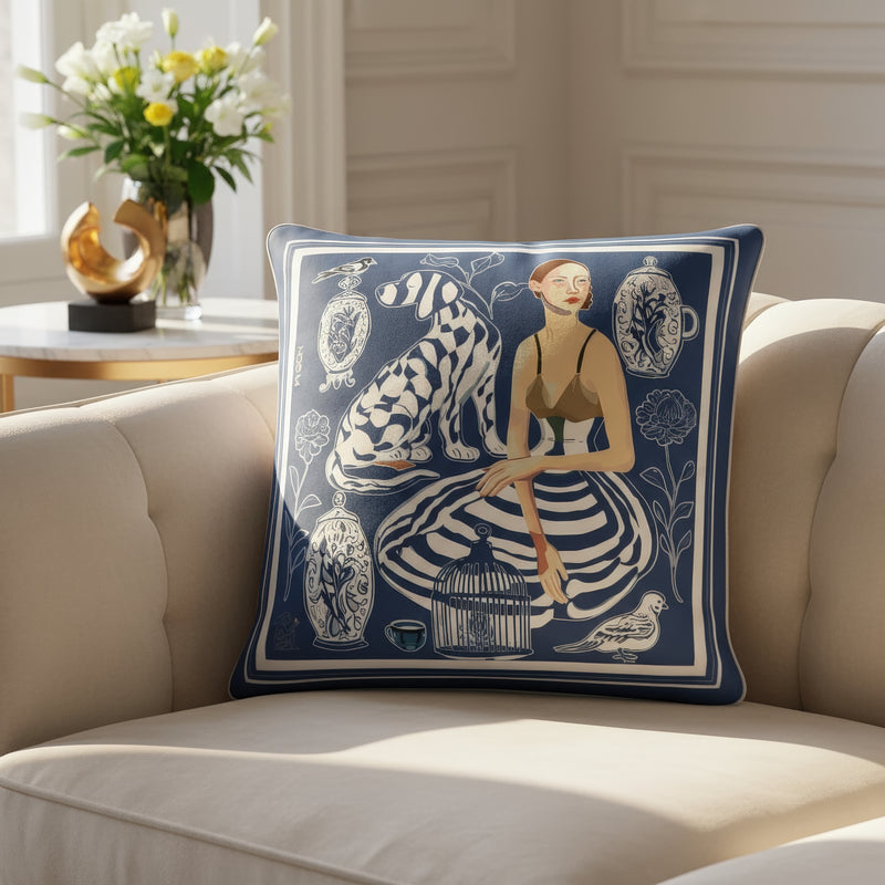'Quiet Control' Square Cushion, Navy