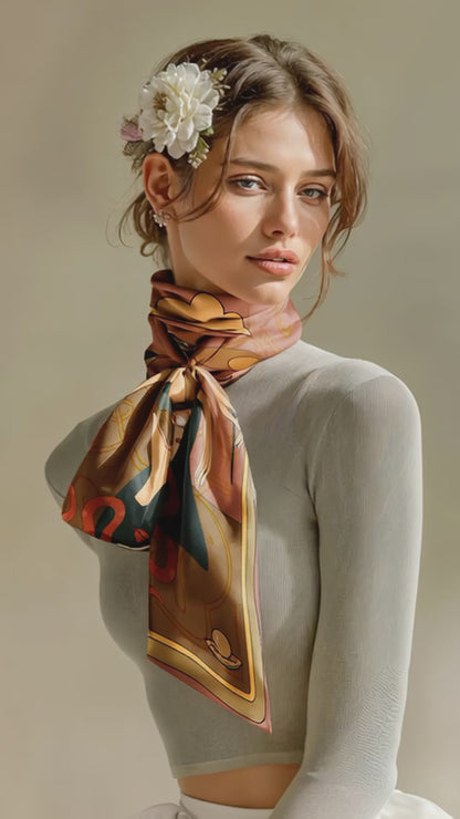 'Apple Affair' Silk Scarf, Terracotta
