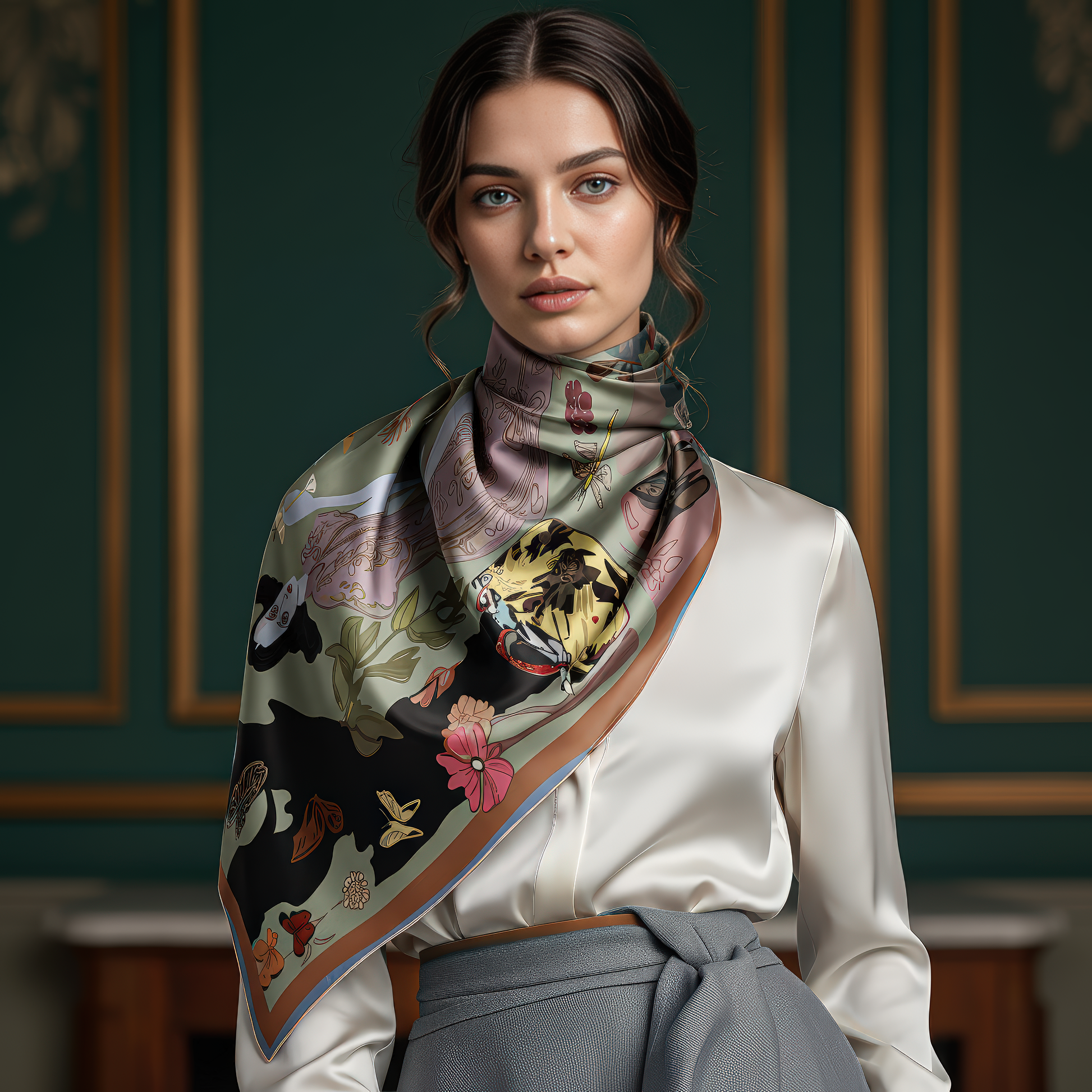 Noemi Safir’s "Butterfly Gossip" scarf, soft, luxurious, and deeply expressive, made to elevate any look with a surreal twist. NOE MI couture brand