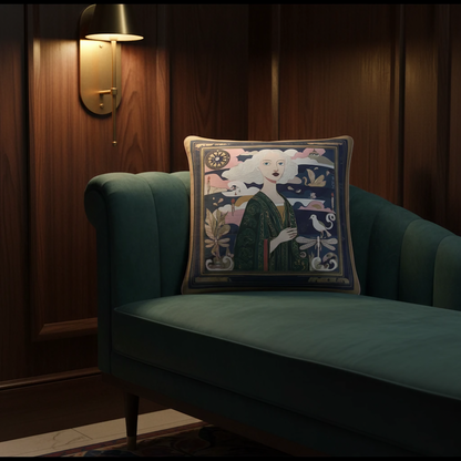 NOE MI Golden Threads Emerald cushion is a luxury home decor pillow designed for stylish interiors inspired by fashion, art, and emotional storytelling.