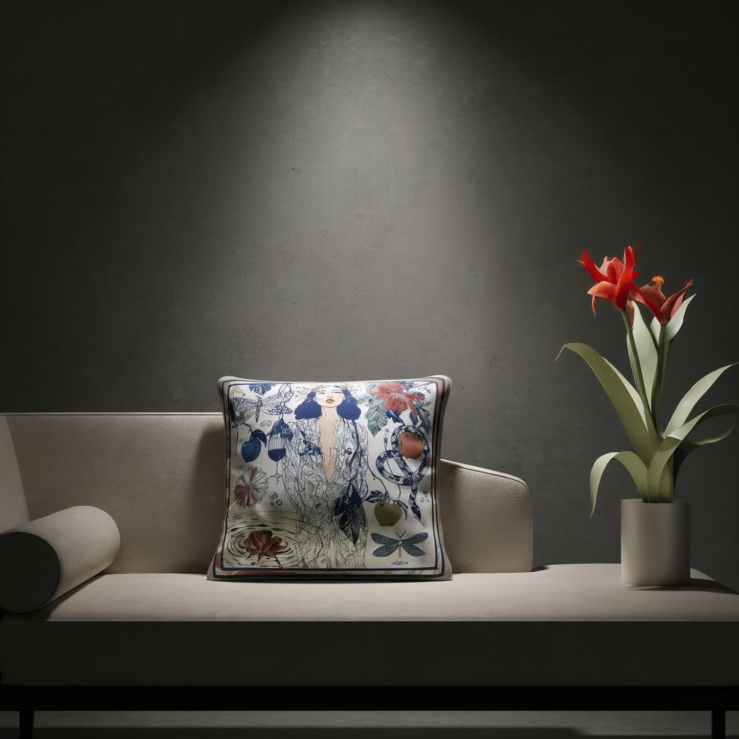 NOE MI Dark Temptation Mediterranean square cushion is a decorative pillow ideal for sofas, beds, and curated living spaces with a calm coastal aesthetic.