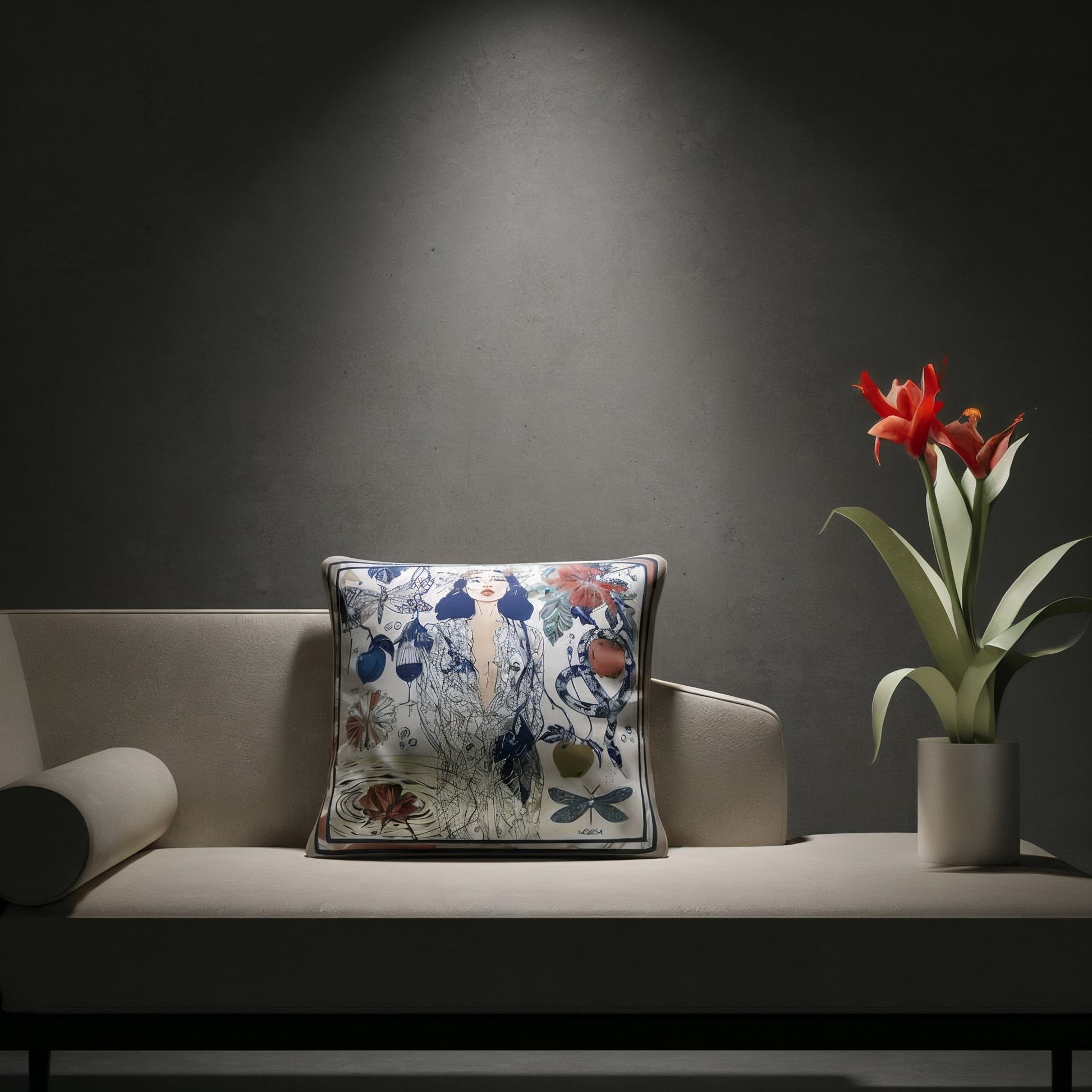 NOE MI Dark Temptation Mediterranean square cushion is a decorative pillow ideal for sofas, beds, and curated living spaces with a calm coastal aesthetic.