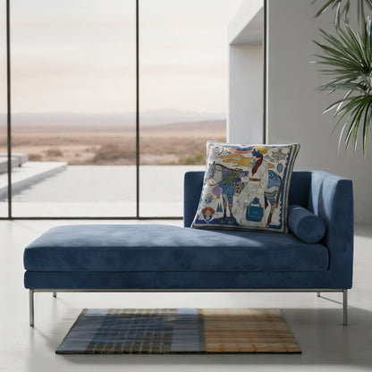 'Porcelain Tension',  Square  Cushion, Blue