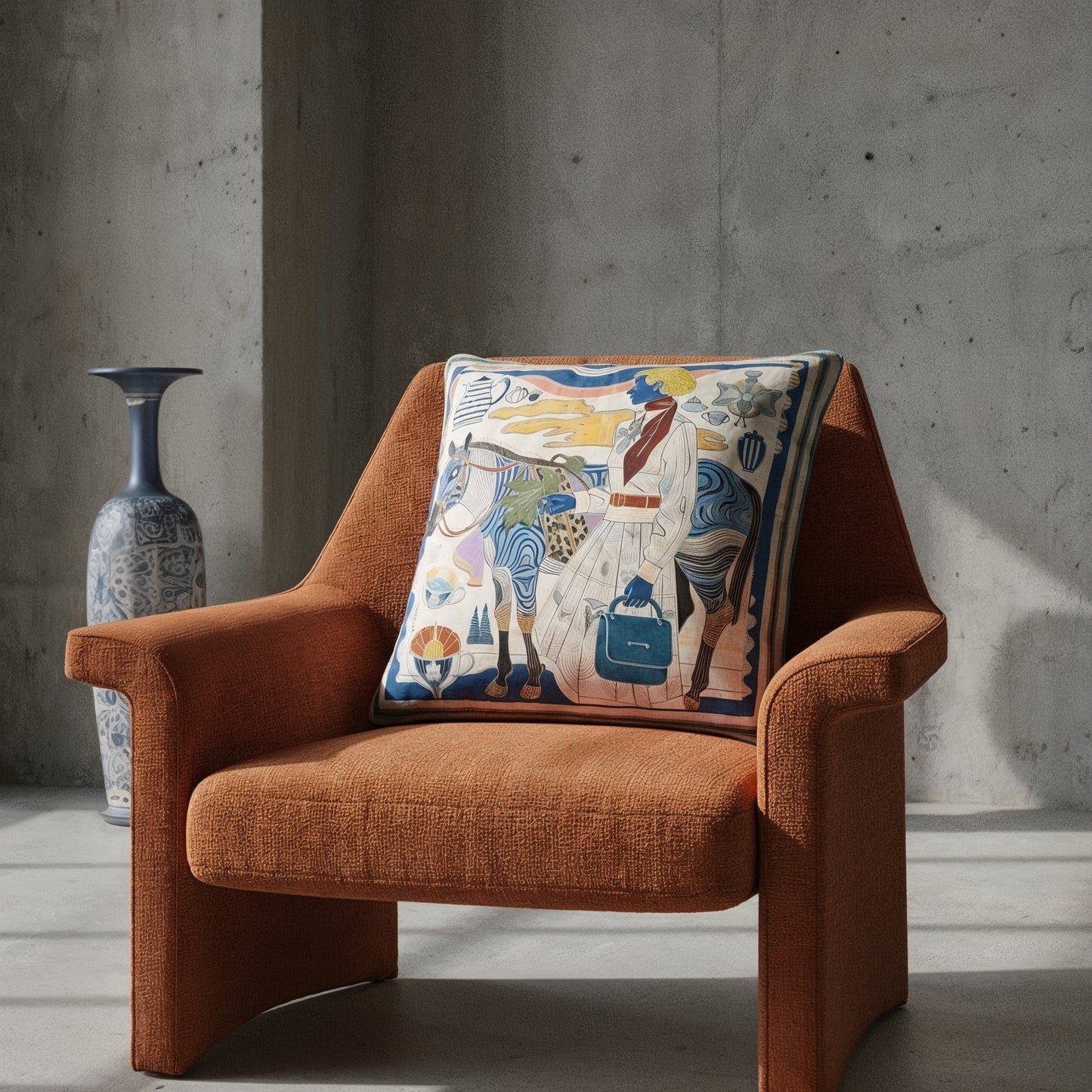 'Porcelain Tension',  Square  Cushion, Blue