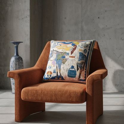 'Porcelain Tension',  Square  Cushion, Blue