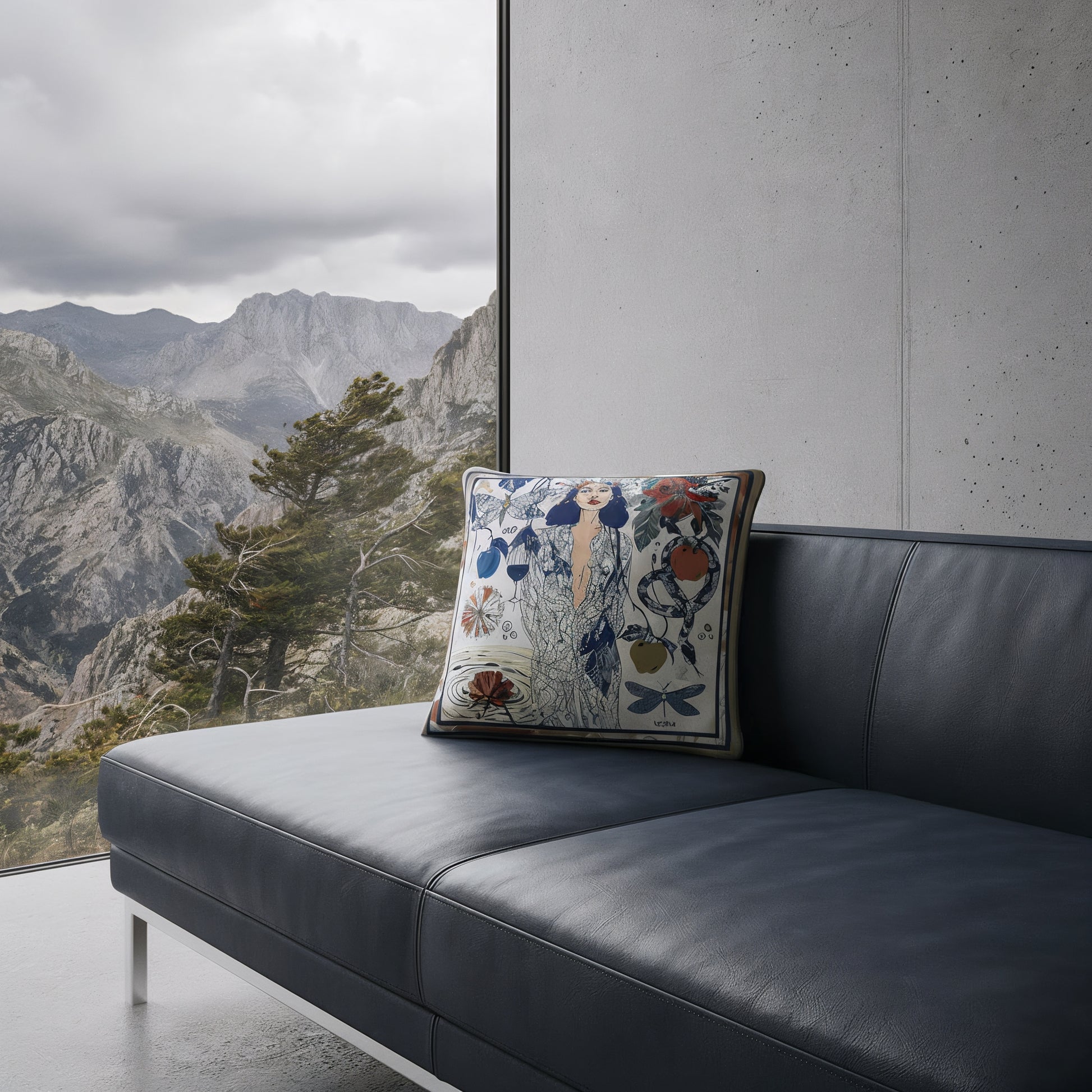 NOE MI Dark Temptation Mediterranean cushion is a luxury home decor pillow designed for stylish interiors inspired by Mediterranean light and natural tones.