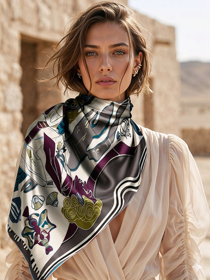 NOE MI Porcelain Tension Noir Ritual silk scarf is a high-end silk scarf designed for women who appreciate symbolic fashion and luxury accessories.