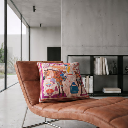 NOE MI premium square cushion featuring porcelain inspired design and vibrant tropical colors for statement home styling.