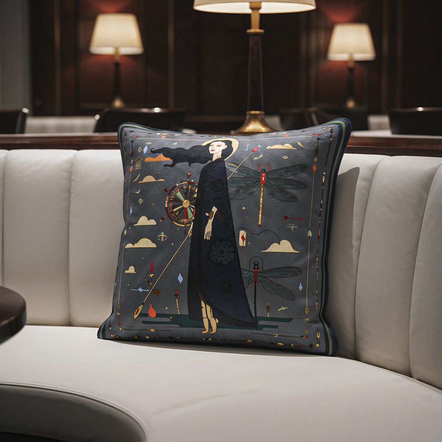 NOE MI square cushion in velvet or brushed twill fabric ideal for boutique hotels and modern apartments with dark aesthetic.