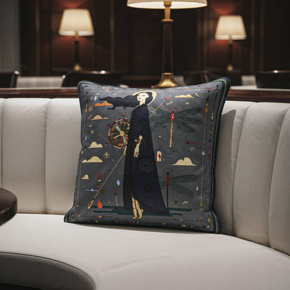 NOE MI square cushion in velvet or brushed twill fabric ideal for boutique hotels and modern apartments with dark aesthetic.