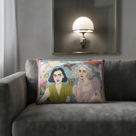 This NOE MI rectangular luxurious cushion captures a fragment of storytelling, perfect for interiors where art and comfort meet.